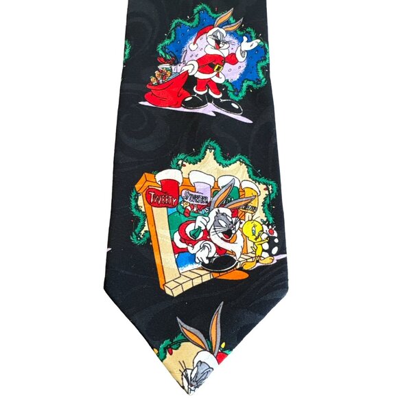 Vtg Looney Tunes Mania Tie Mens Necktie Santa Bugs Bunny Tweety Christmas 58.5x4 - Picture 3 of 6